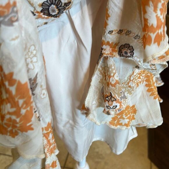 Bishop & Young Women's M Splendor Flare Skirt Smock Waist Cream Orange Mini New - Picture 6 of 10